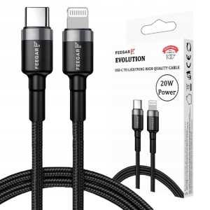 Kabel do ładowania nylonowy Feegar Evolution USB Typ C - Apple Lightning 1m 20W