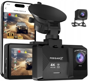 KAMERA SAMOCHODOWA Feegar Traffic 4K UHD WIDEOREJESTRATOR WiFi 5G 170° Sonsor Sony + Kamera Cofania